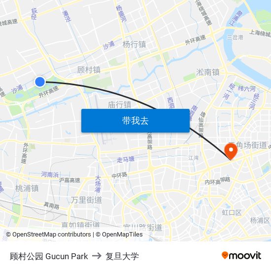 顾村公园 Gucun Park to 复旦大学 map