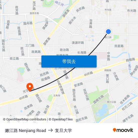 嫩江路 Nenjiang Road to 复旦大学 map