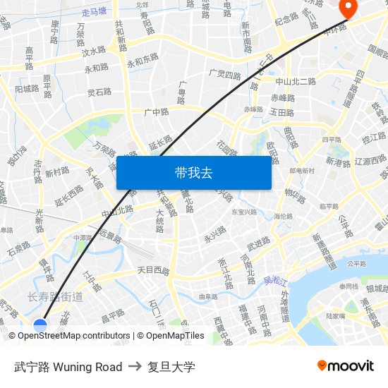 武宁路 Wuning Road to 复旦大学 map