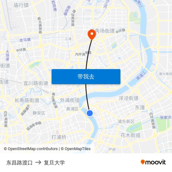 东昌路渡口 to 复旦大学 map