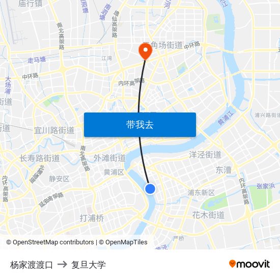 杨家渡渡口 to 复旦大学 map