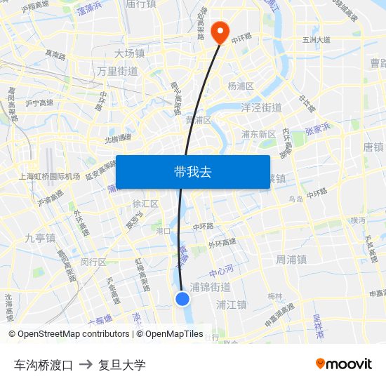 车沟桥渡口 to 复旦大学 map