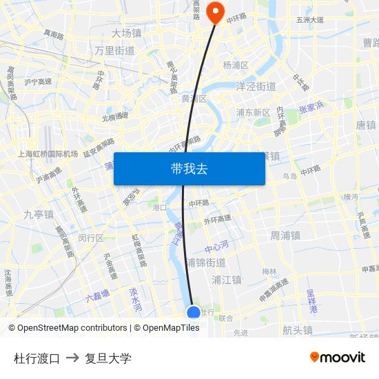 杜行渡口 to 复旦大学 map