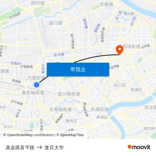 真金路富平路 to 复旦大学 map