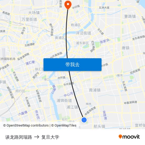 谈龙路闵瑞路 to 复旦大学 map