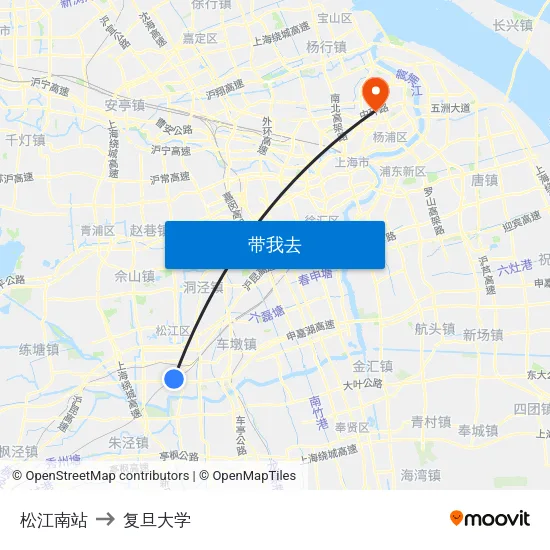 松江南站 to 复旦大学 map