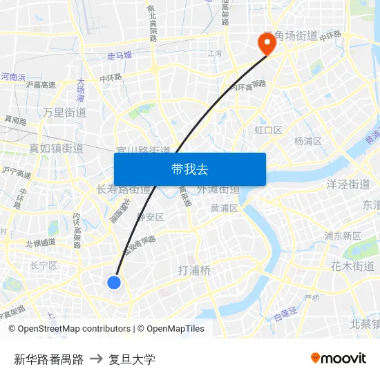 新华路番禺路 to 复旦大学 map