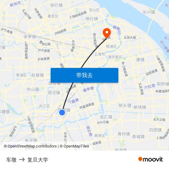 车墩 to 复旦大学 map