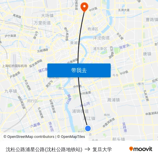 沈杜公路浦星公路(沈杜公路地铁站) to 复旦大学 map