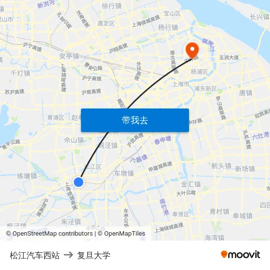 松江汽车西站 to 复旦大学 map