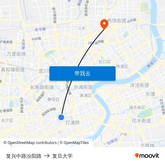 复兴中路汾阳路 to 复旦大学 map