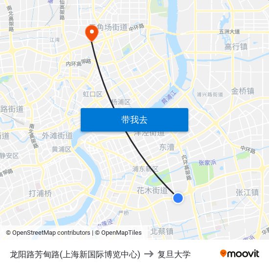 龙阳路芳甸路(上海新国际博览中心) to 复旦大学 map