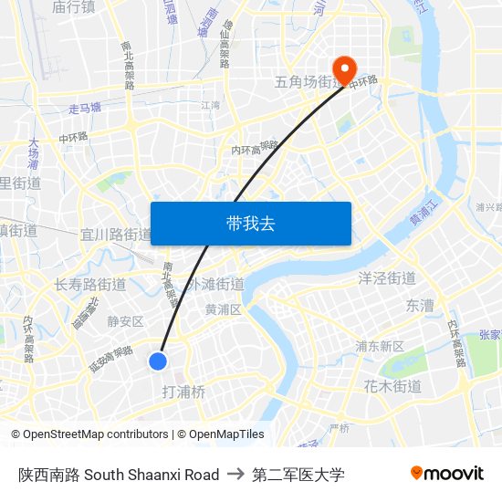 陕西南路 South Shaanxi Road to 第二军医大学 map