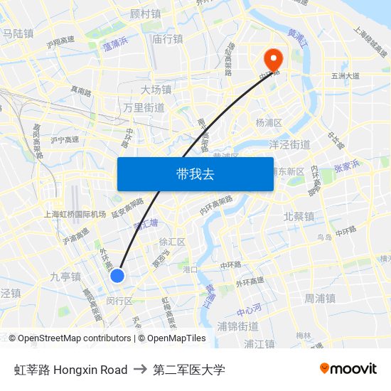 虹莘路 Hongxin Road to 第二军医大学 map