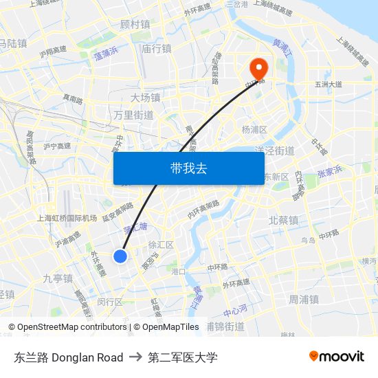东兰路 Donglan Road to 第二军医大学 map