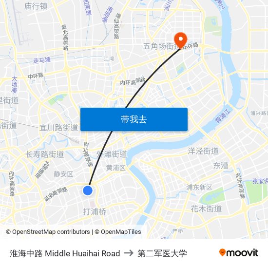 淮海中路 Middle Huaihai Road to 第二军医大学 map