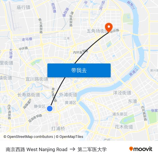 南京西路  West Nanjing Road to 第二军医大学 map