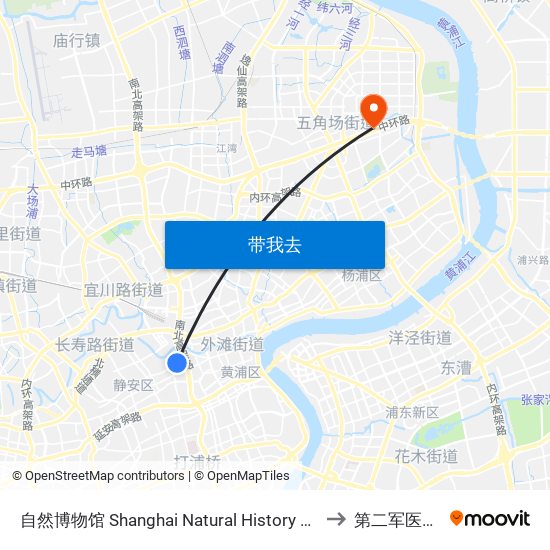 自然博物馆 Shanghai Natural History Museum to 第二军医大学 map