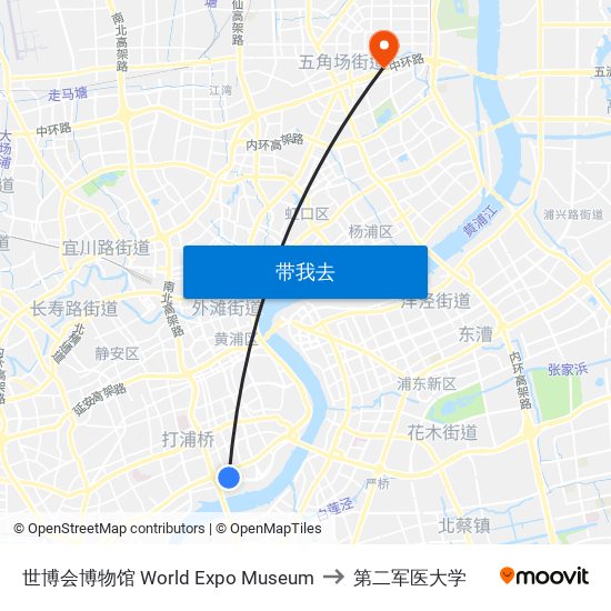 世博会博物馆 World Expo Museum to 第二军医大学 map