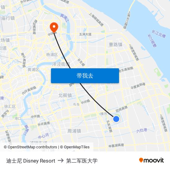 迪士尼 Disney Resort to 第二军医大学 map