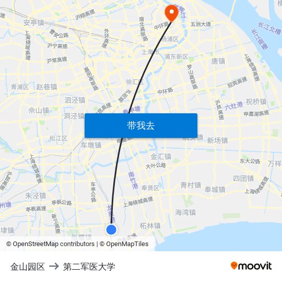 金山园区 to 第二军医大学 map
