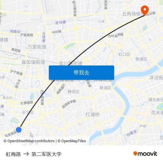 虹梅路 to 第二军医大学 map