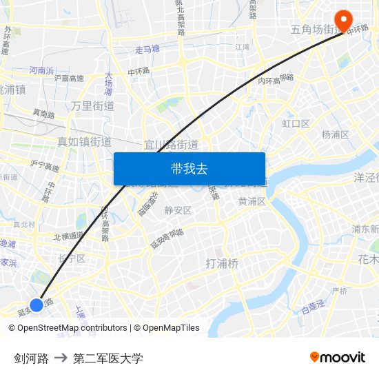 剑河路 to 第二军医大学 map