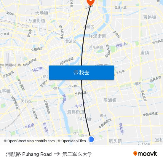 浦航路 Puhang Road to 第二军医大学 map