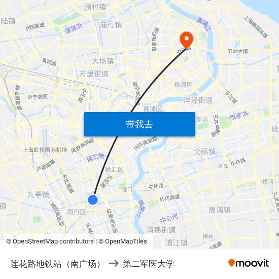 莲花路地铁站（南广场） to 第二军医大学 map