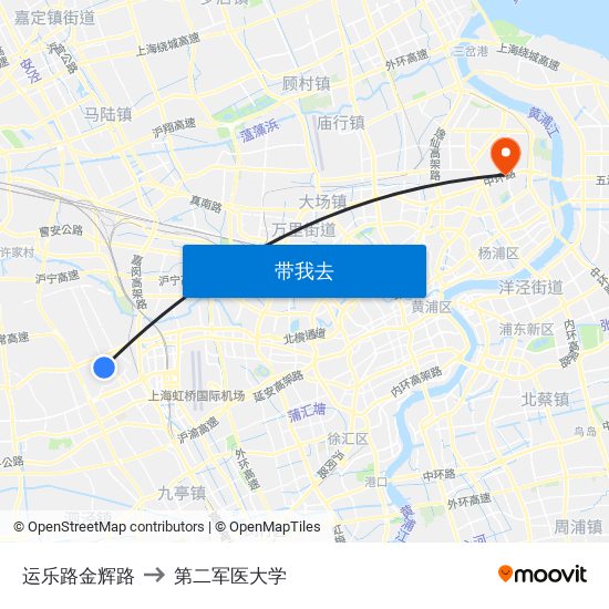 运乐路金辉路 to 第二军医大学 map