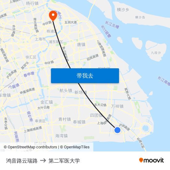 鸿音路云瑞路 to 第二军医大学 map