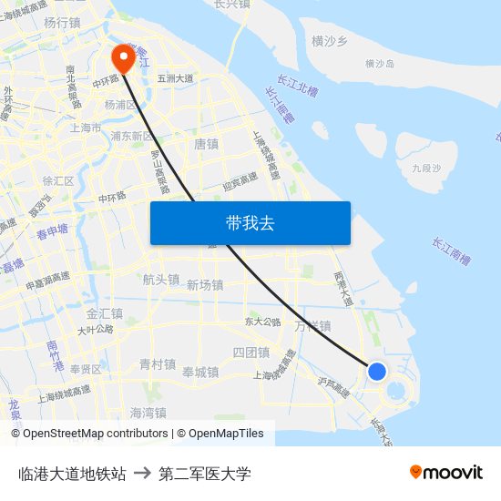 临港大道地铁站 to 第二军医大学 map