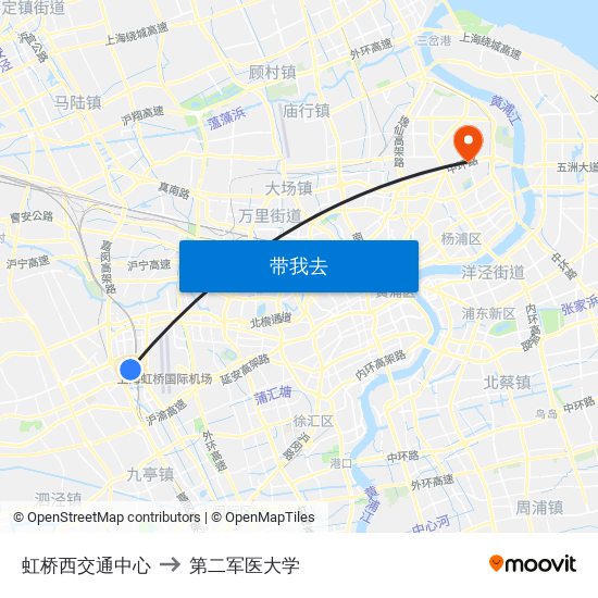 虹桥西交通中心 to 第二军医大学 map