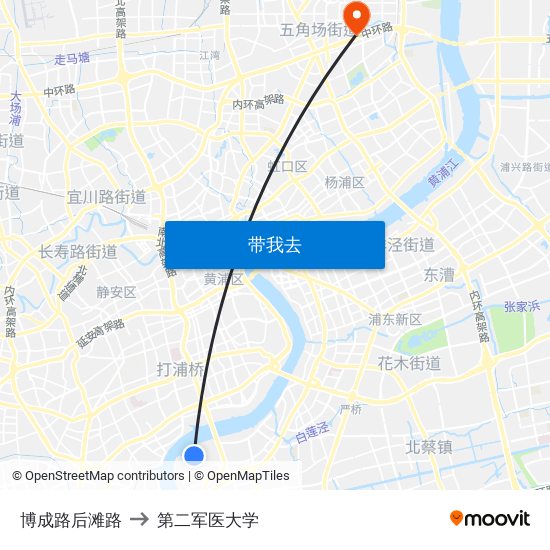 博成路后滩路 to 第二军医大学 map