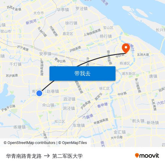 华青南路青龙路 to 第二军医大学 map