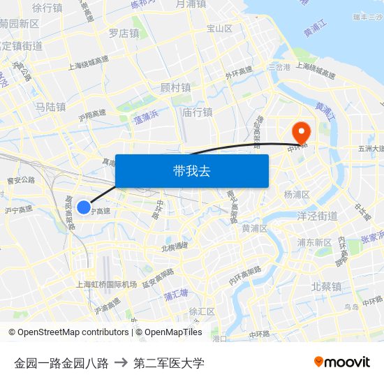 金园一路金园八路 to 第二军医大学 map