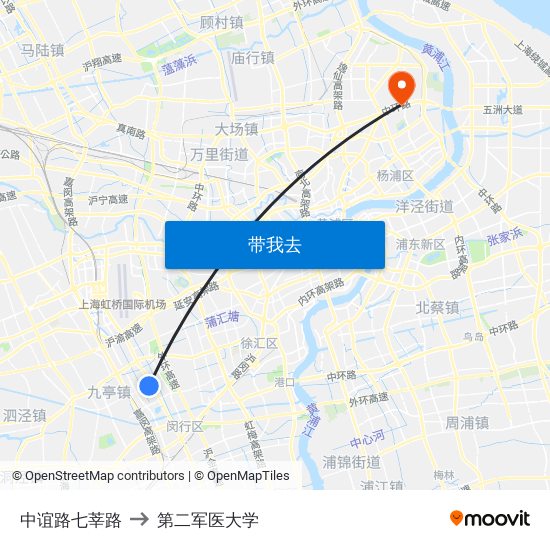 中谊路七莘路 to 第二军医大学 map