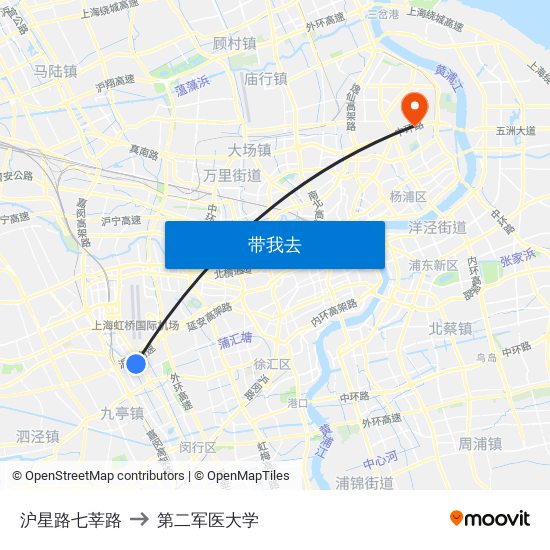 沪星路七莘路 to 第二军医大学 map