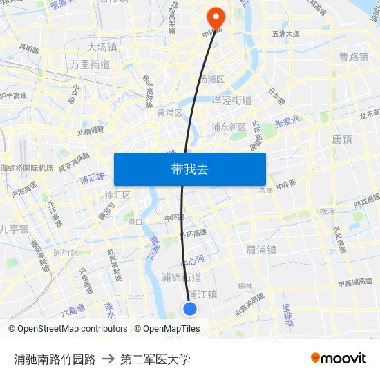 浦驰南路竹园路 to 第二军医大学 map