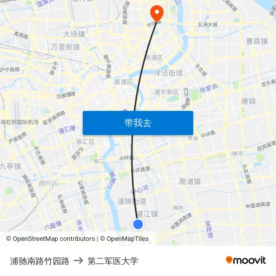 浦驰南路竹园路 to 第二军医大学 map