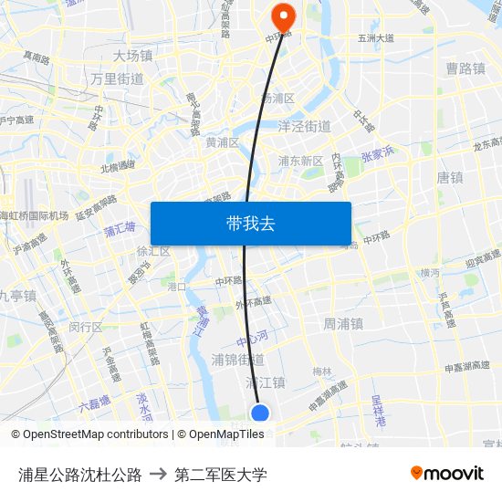 浦星公路沈杜公路 to 第二军医大学 map