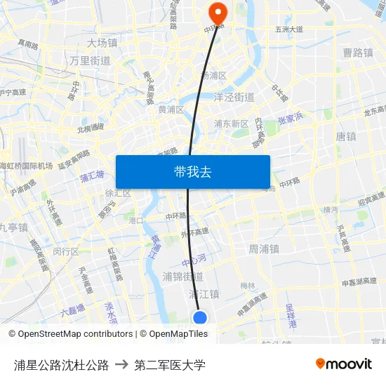 浦星公路沈杜公路 to 第二军医大学 map