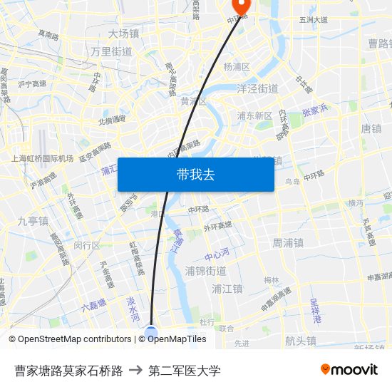 曹家塘路莫家石桥路 to 第二军医大学 map