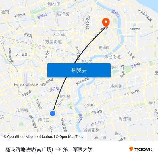 莲花路地铁站(南广场) to 第二军医大学 map