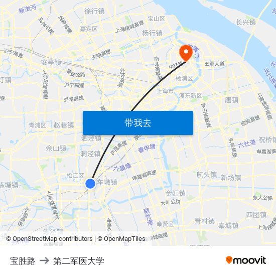 宝胜路 to 第二军医大学 map