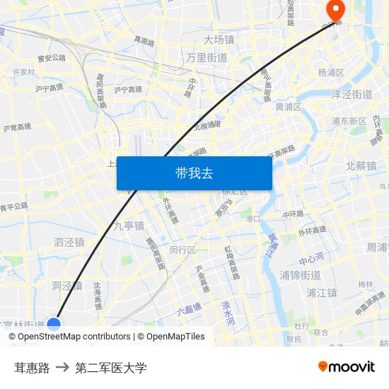 茸惠路 to 第二军医大学 map