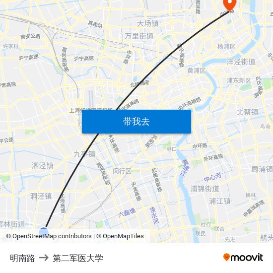 明南路 to 第二军医大学 map