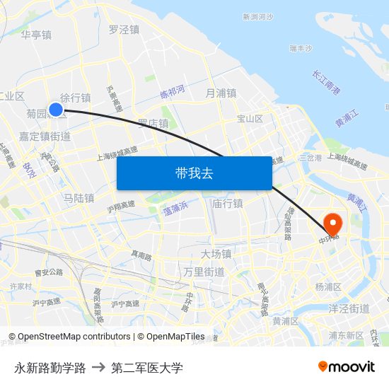 永新路勤学路 to 第二军医大学 map