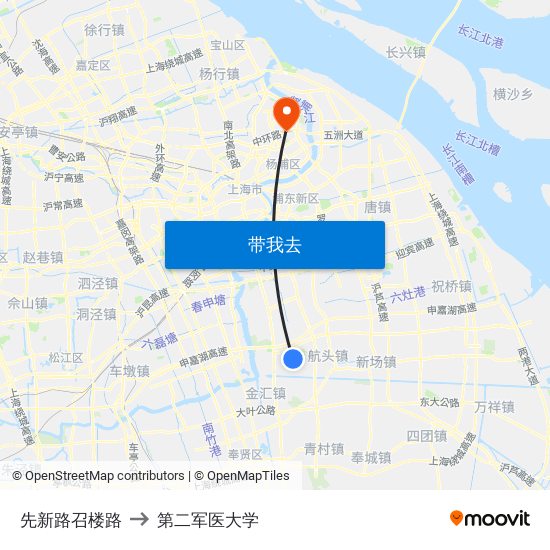 先新路召楼路 to 第二军医大学 map