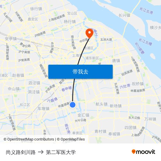 尚义路剑川路 to 第二军医大学 map